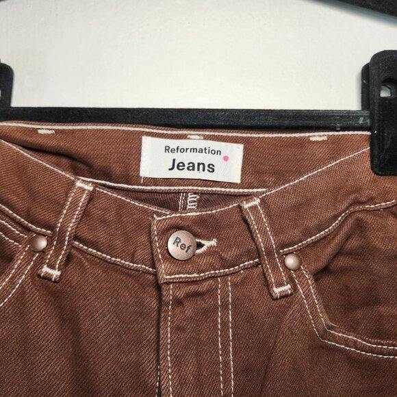 REFORMATION Cowboy High Rise Straight Jeans in Chocolate Brown - Picture 4 of 7